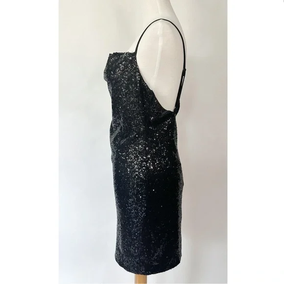NWT Hello Molly Black Sequin Mini Dress with Asymmetrical Neckline | Size Large - Picture 3 of 5
